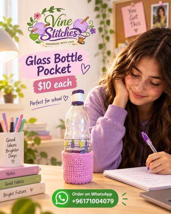 Glass Bottle Pocket – Pink Girl